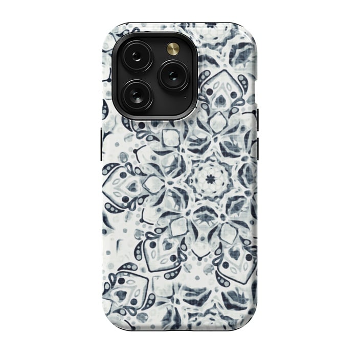 iPhone 15 Pro StrongFit Stained Glass Mandala - Navy & White  by Tigatiga