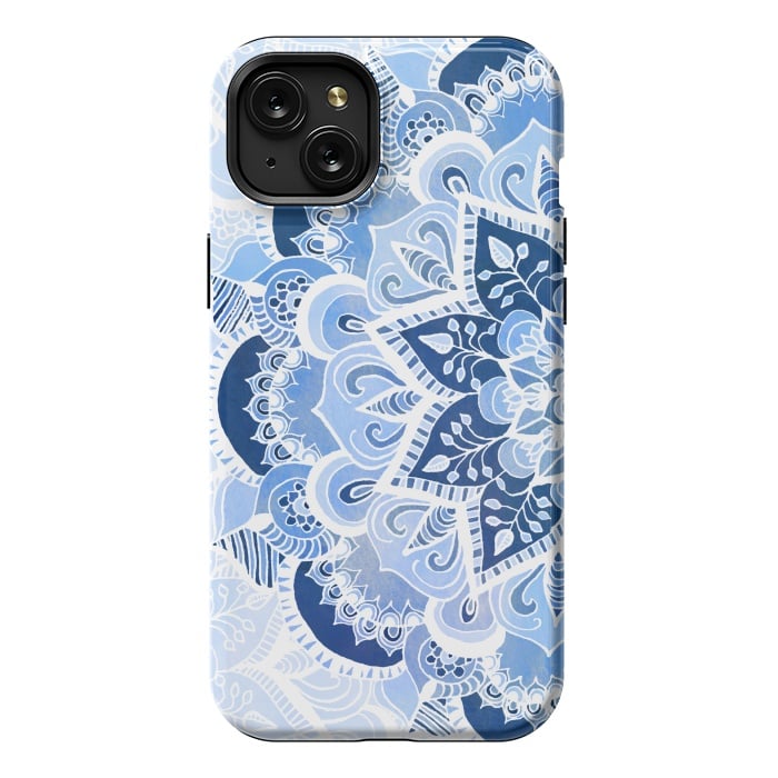 iPhone 15 Plus StrongFit Blue Lace Mandala by Tangerine-Tane