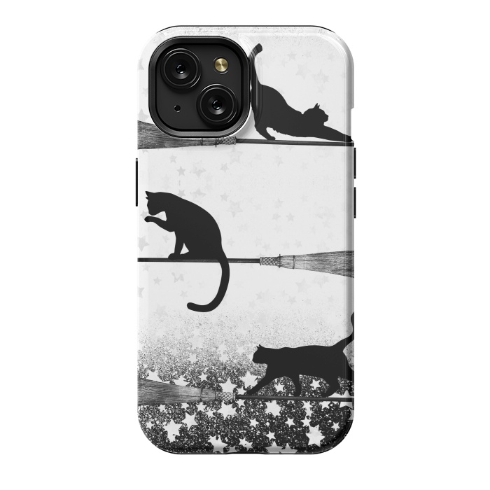 iPhone 15 StrongFit black cats flying on witch brooms by Oana 
