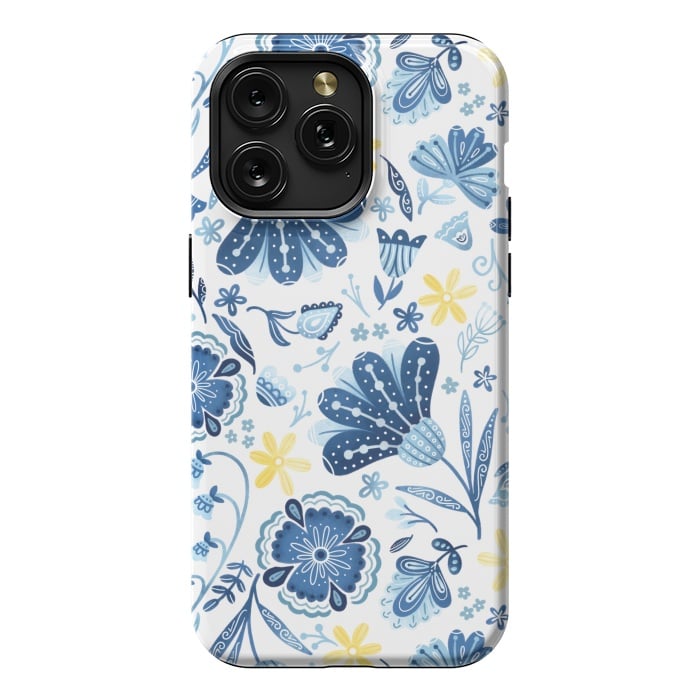 iPhone 15 Pro Max StrongFit Intricate Blue Floral by Noonday Design