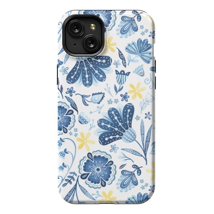 iPhone 15 Plus StrongFit Intricate Blue Floral by Noonday Design