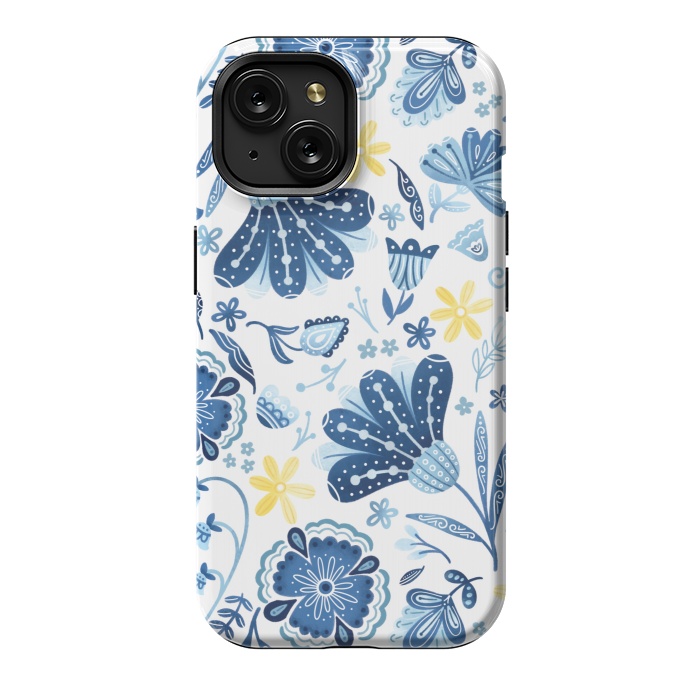 iPhone 15 StrongFit Intricate Blue Floral by Noonday Design