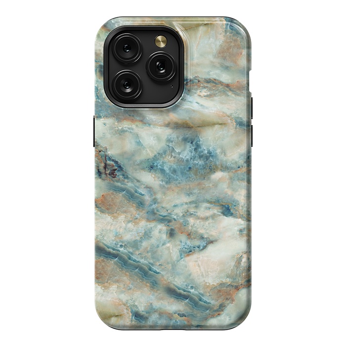 iPhone 15 Pro Max StrongFit Marble Surface Green with Blue and Gold Design by ArtsCase