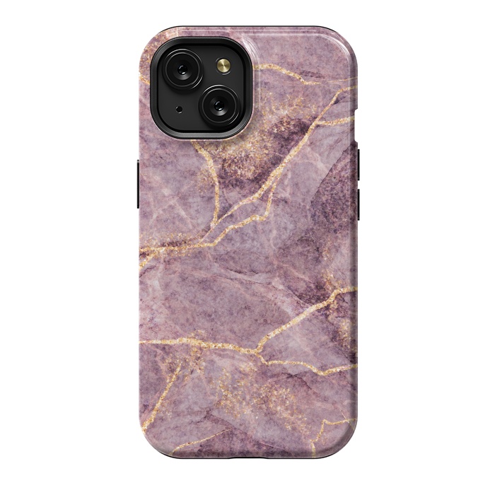 iPhone 15 StrongFit Pink Marble with Gold fake Glitter by ArtsCase