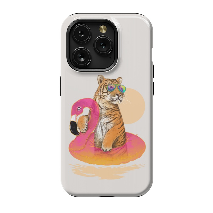 iPhone 15 Pro StrongFit Chillin Flamingo Tiger by 38 Sunsets