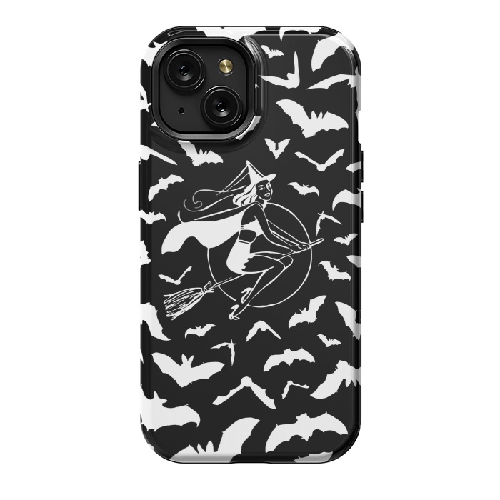 iPhone 15 StrongFit Pin-up witch and flying bats pattern by Oana 