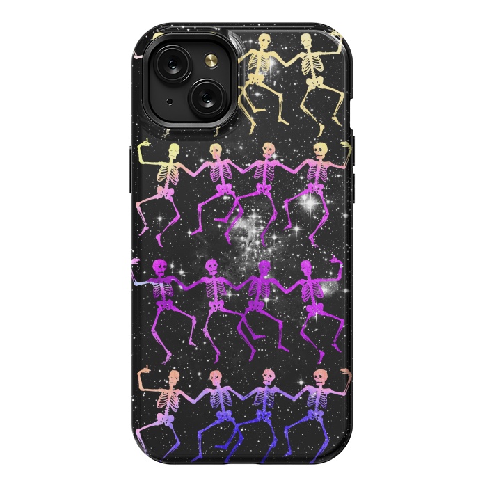 iPhone 15 Plus StrongFit Neon gradient dancing skeletons Halloween by Oana 