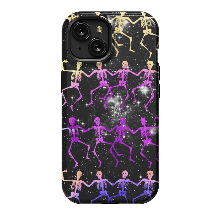iPhone 15 StrongFit Neon gradient dancing skeletons Halloween by Oana 