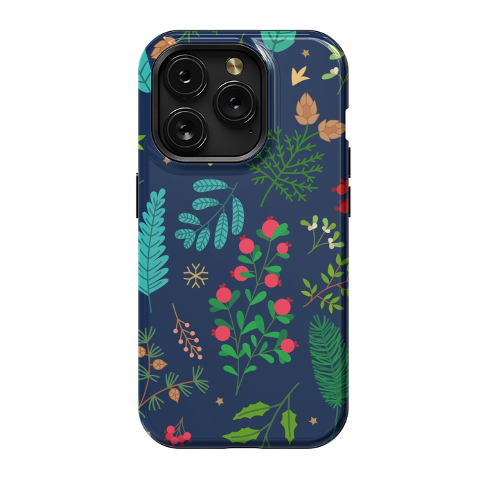 iPhone 15 Pro StrongFit Holiday Christmas with Branches Mistletoe and Berries by ArtsCase