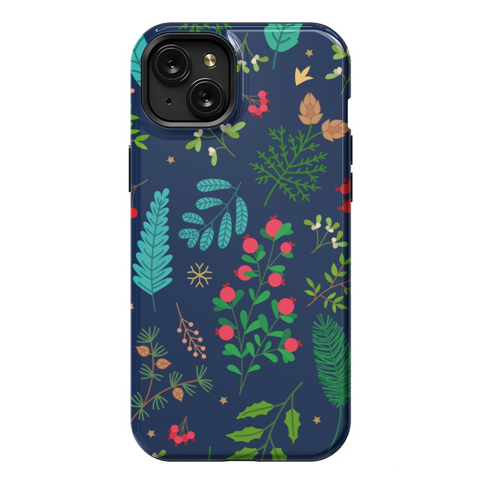 iPhone 15 Plus StrongFit Holiday Christmas with Branches Mistletoe and Berries by ArtsCase