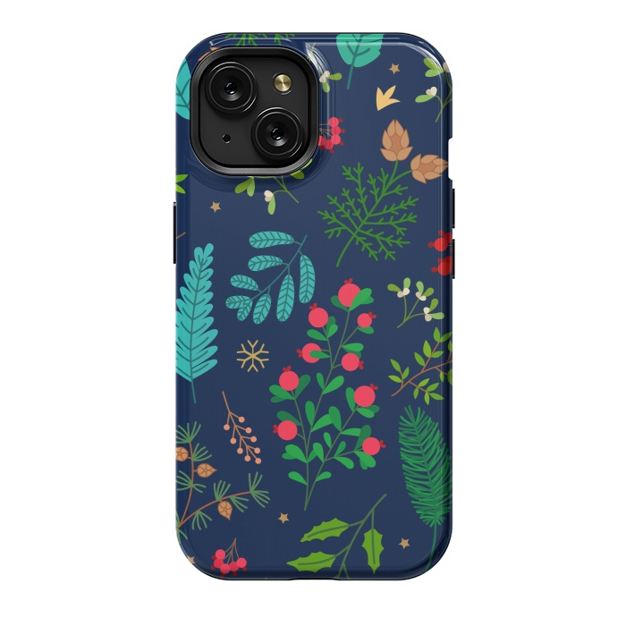 iPhone 15 StrongFit Holiday Christmas with Branches Mistletoe and Berries by ArtsCase