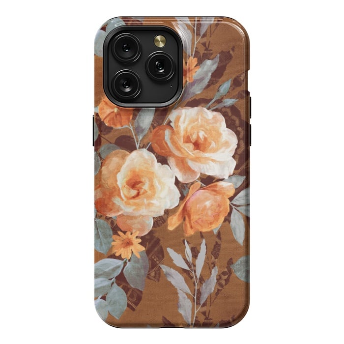 Chintz Roses on Rust Brown