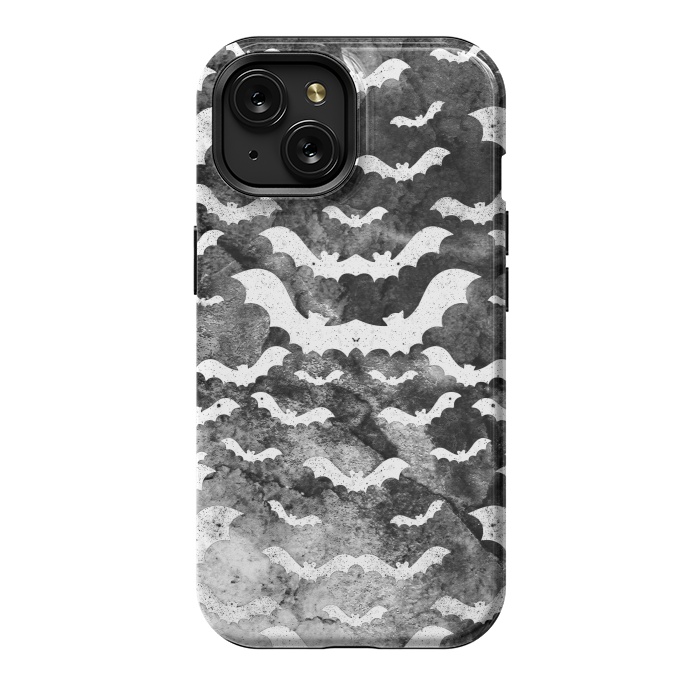 iPhone 15 StrongFit White star dust bats on monochrome marble sky by Oana 