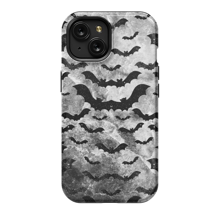 iPhone 15 StrongFit Black star dust bats pattern on monochrome marble by Oana 