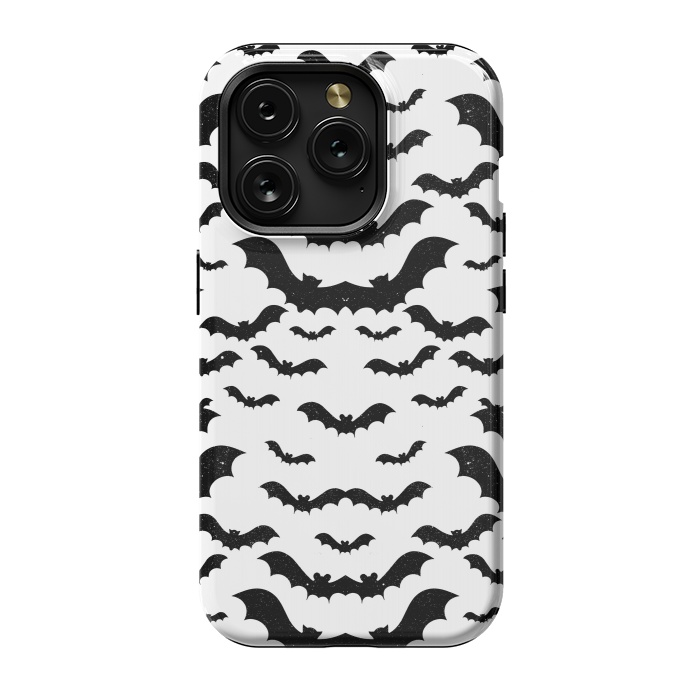iPhone 15 Pro StrongFit Black star dust flying bats Halloween pattern by Oana 