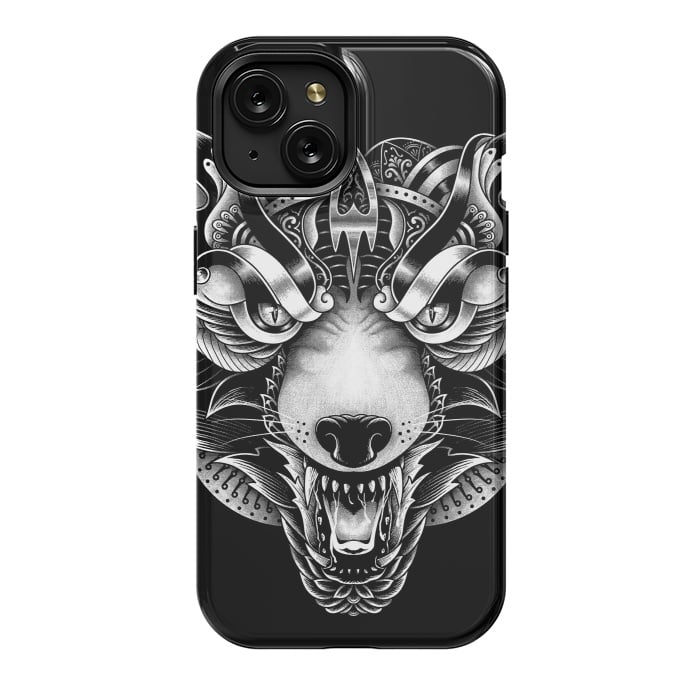 iPhone 15 StrongFit Angry Wolf Ornate by Afif Quilimo