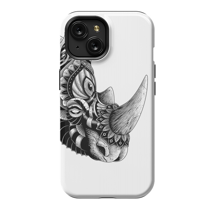 iPhone 15 StrongFit Rhino Ornate(White) by Afif Quilimo