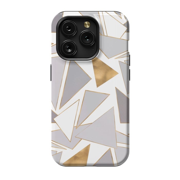 iPhone 15 Pro StrongFit Modern Minimalist Gold Strokes Gray Triangles by InovArts