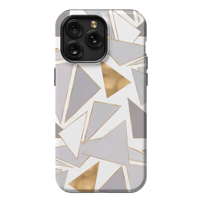 iPhone 15 Pro Max StrongFit Modern Minimalist Gold Strokes Gray Triangles by InovArts