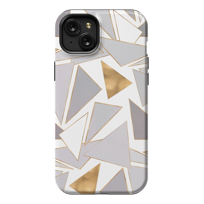 iPhone 15 Plus StrongFit Modern Minimalist Gold Strokes Gray Triangles by InovArts