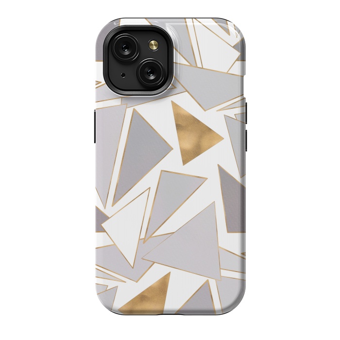 iPhone 15 StrongFit Modern Minimalist Gold Strokes Gray Triangles by InovArts