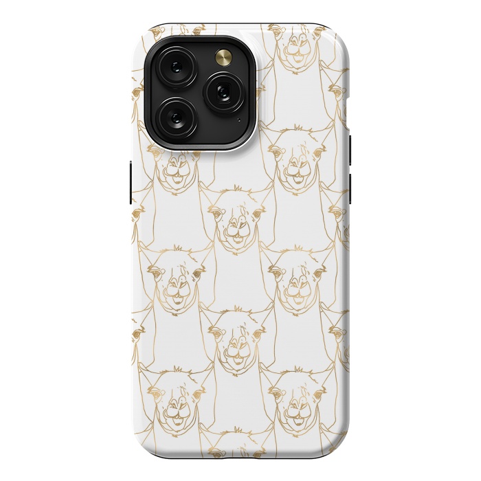 iPhone 15 Pro Max StrongFit Cute Gold Strokes Llama Animal White Pattern by InovArts