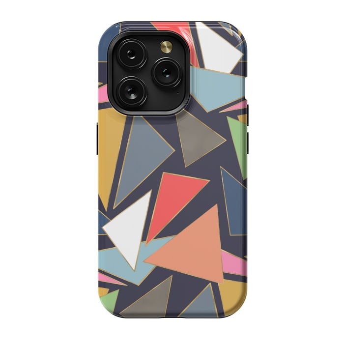 iPhone 15 Pro StrongFit Modern Contemporary Gold Strokes Colorful Triangles by InovArts