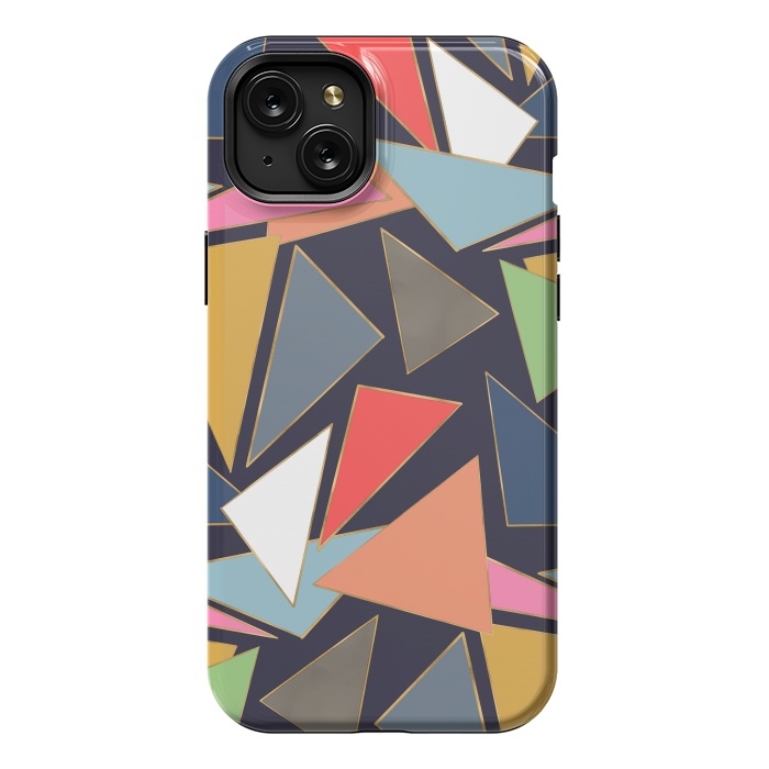 iPhone 15 Plus StrongFit Modern Contemporary Gold Strokes Colorful Triangles by InovArts