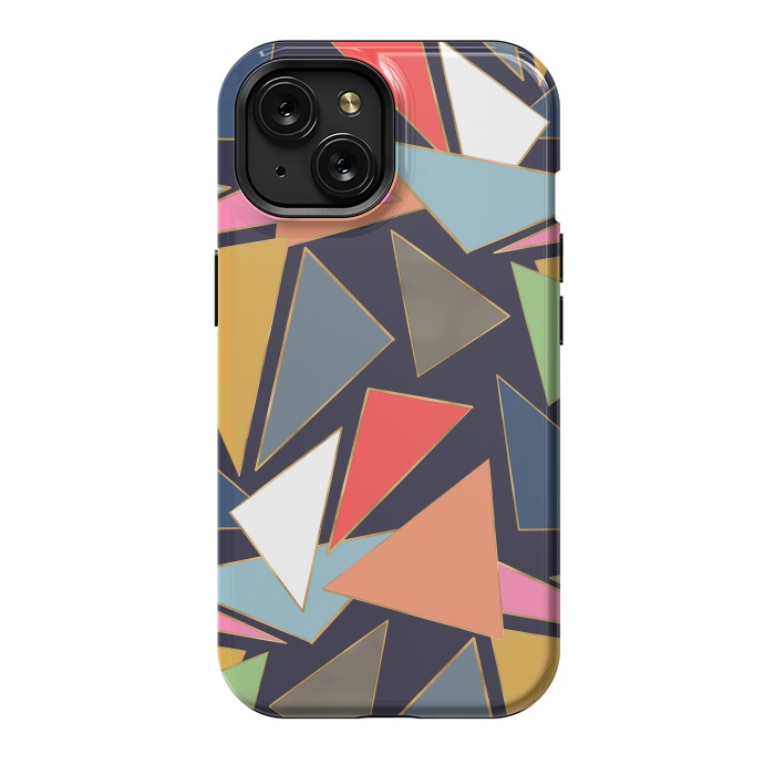 iPhone 15 StrongFit Modern Contemporary Gold Strokes Colorful Triangles by InovArts