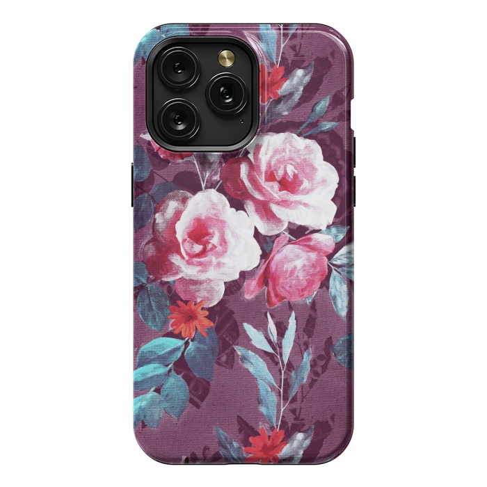 iPhone 15 Pro Max StrongFit Retro Rose Chintz in Magenta and Plum by Micklyn Le Feuvre