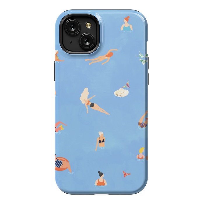 iPhone 15 Plus StrongFit Summer Weekend in The Ocean Watercolor Swim Painting | Travel People Chic Eclectic Boho Fun by Uma Prabhakar Gokhale
