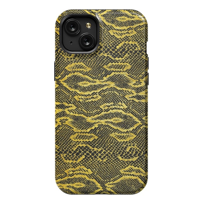 iPhone 15 Plus StrongFit Black and Gold Snake Skin I by Art Design Works