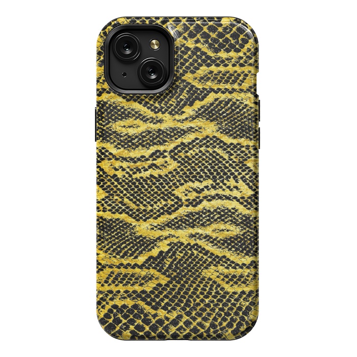 iPhone 15 Plus StrongFit Black and Gold Snake Skin II by Art Design Works