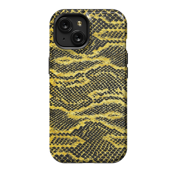 iPhone 15 StrongFit Black and Gold Snake Skin II by Art Design Works