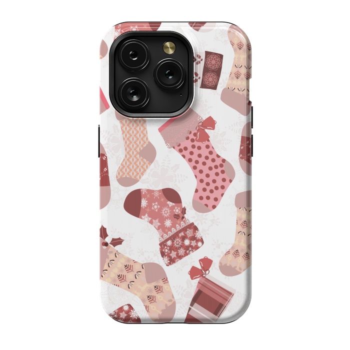 iPhone 15 Pro StrongFit Christmas Stockings in Pink and Beige by Paula Ohreen
