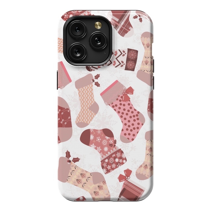 iPhone 15 Pro Max StrongFit Christmas Stockings in Pink and Beige by Paula Ohreen