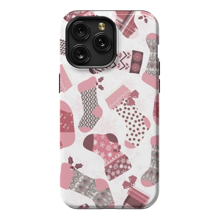iPhone 15 Pro Max StrongFit Christmas Stockings in Pink and Gray by Paula Ohreen