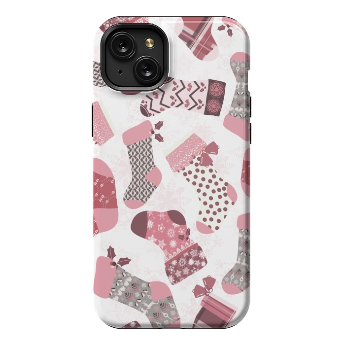 iPhone 15 Plus StrongFit Christmas Stockings in Pink and Gray by Paula Ohreen