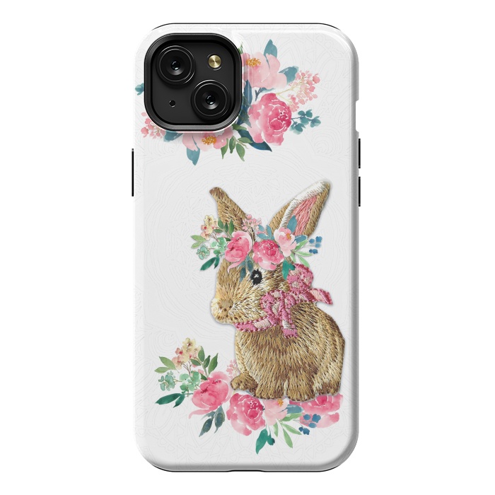 iPhone 15 Plus StrongFit Flower Friends Bunny Lace by Monika Strigel
