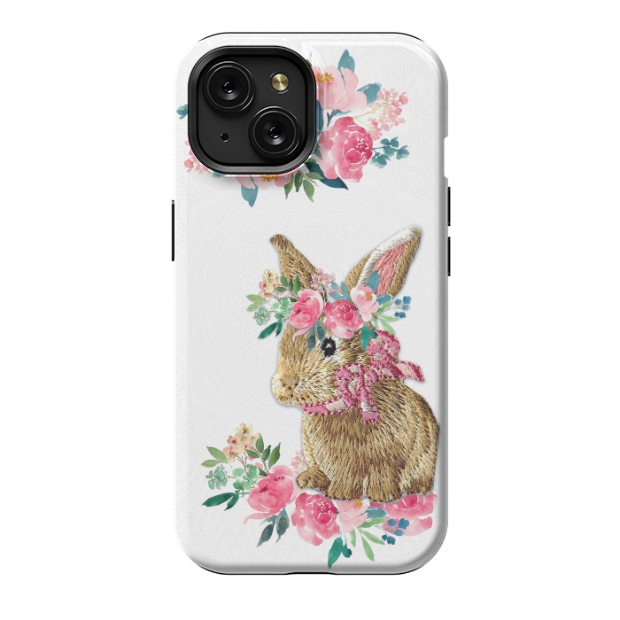 iPhone 15 StrongFit Flower Friends Bunny Lace by Monika Strigel