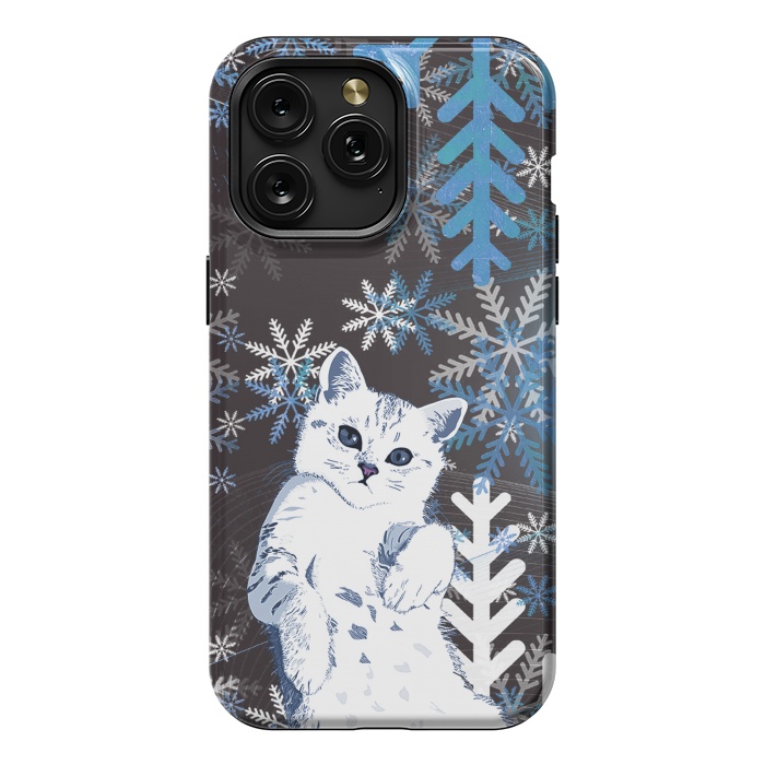 iPhone 15 Pro Max StrongFit Cute kitty with blue metallic snowflakes by Oana 