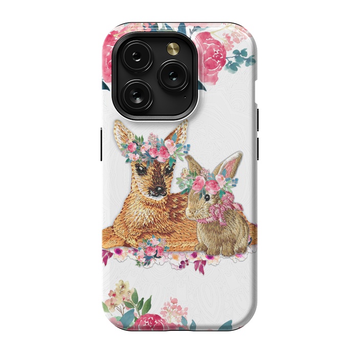 iPhone 15 Pro StrongFit Flower Friends Fawn Bunny Lace by Monika Strigel