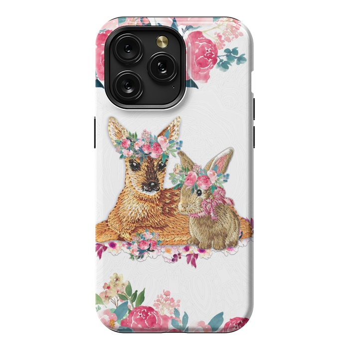 iPhone 15 Pro Max StrongFit Flower Friends Fawn Bunny Lace by Monika Strigel