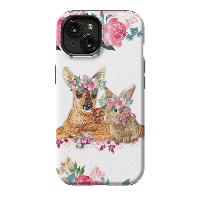 iPhone 15 StrongFit Flower Friends Fawn Bunny Lace by Monika Strigel