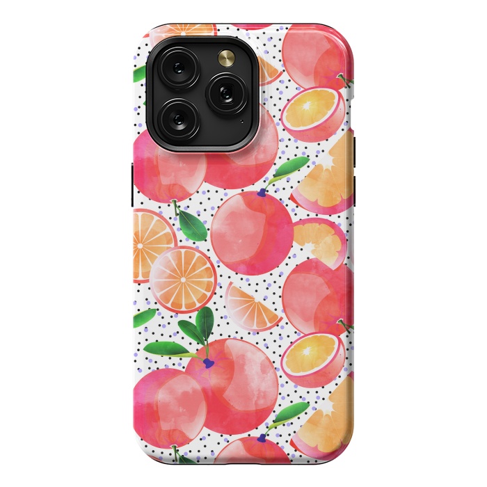 iPhone 15 Pro Max StrongFit Citrus Tropical | Juicy Fruits Polka Dots | Food Orange Grapefruit Pink Watercolor Botanica by Uma Prabhakar Gokhale