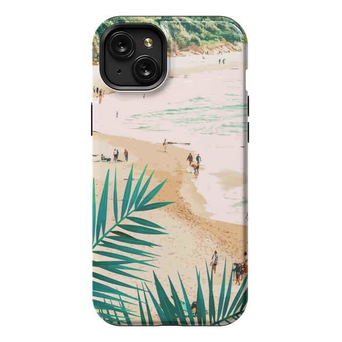 iPhone 15 Plus StrongFit Beach Weekend | Pastel Ocean Sea Tropical Travel | Scenic Sand Palm People Boho Vacation by Uma Prabhakar Gokhale