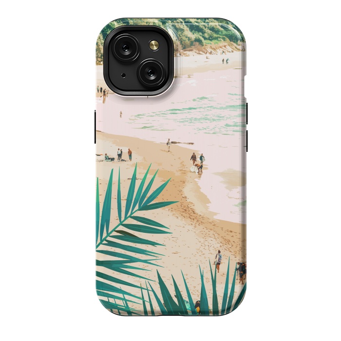 iPhone 15 StrongFit Beach Weekend | Pastel Ocean Sea Tropical Travel | Scenic Sand Palm People Boho Vacation by Uma Prabhakar Gokhale