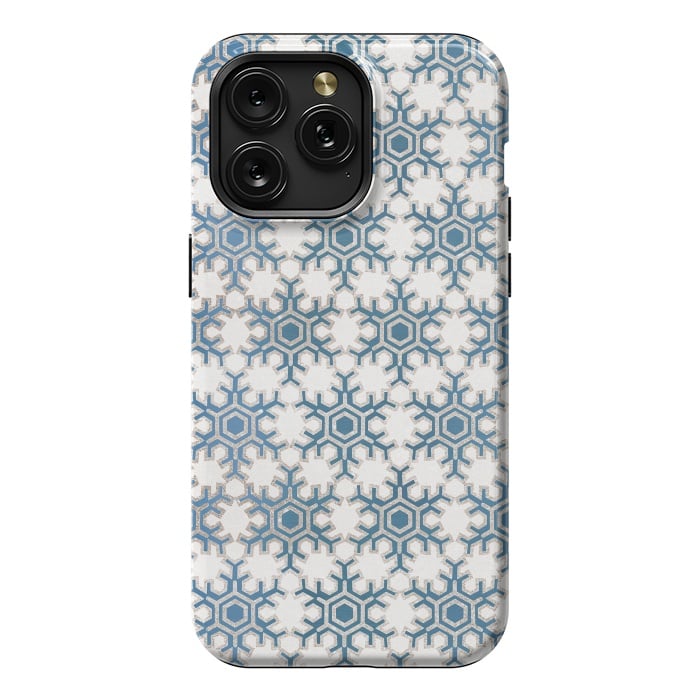 iPhone 15 Pro Max StrongFit Blue silver snowflakes christmas pattern by Oana 