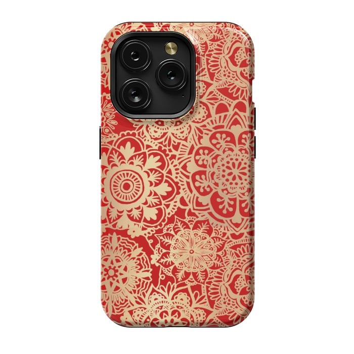iPhone 15 Pro StrongFit Red and Gold Mandala Pattern by Julie Erin Designs