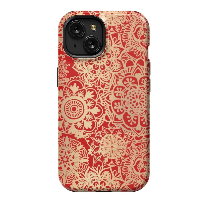 iPhone 15 StrongFit Red and Gold Mandala Pattern by Julie Erin Designs